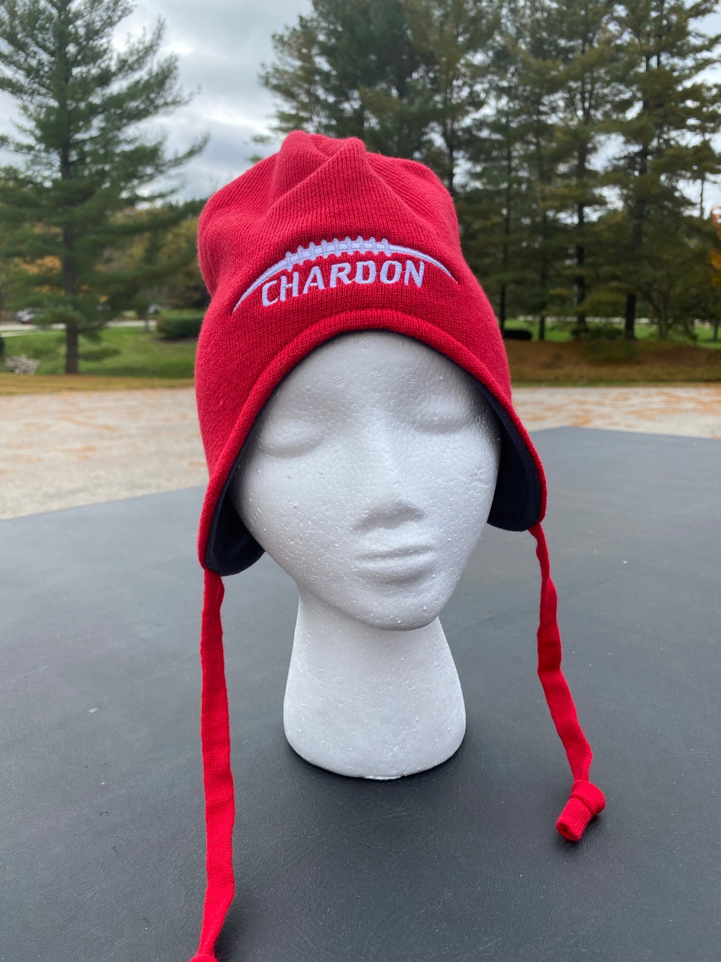 Embroidered Red Richardson Snow Hat with Chardon Football Logo