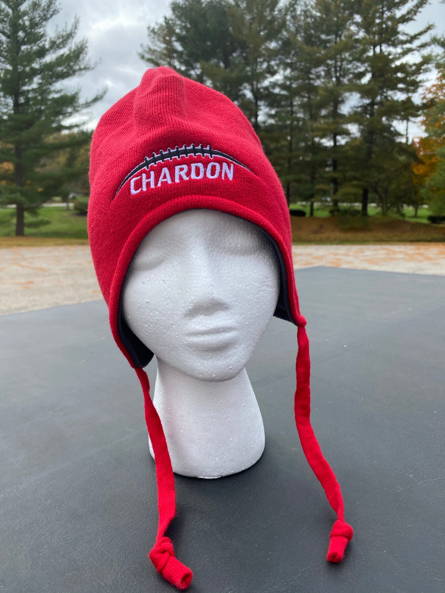 Embroidered Red Richardson Snow Hat with Chardon Football Logo
